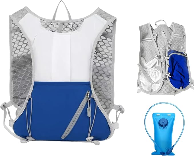 Running Vest for Women Men,Hydration Backpack with 2L Hydration Bladder,Lightweight Hydration Vest with Adjustable Straps&Pockets&Reflective Strip&Whistle,Water Backpack for Hiking Biking Marathon