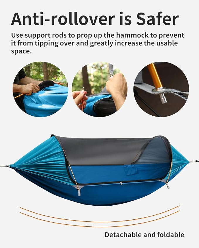 Camping Hammock Tent with Mosquito Net and Removable Sunshade, 4 in 1 Function, Lightweight Hanging Hammocks Tree Straps Swing, Bivvy Ground Tent for Outside, Hiking, and Travel