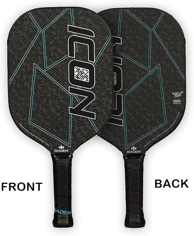 Diadem ICON Performance Pickleball Paddle | Graphite Carbon Fiber, Honeycomb Core, Fiberglass Face, Ultra Sleek Edge Guard, Spin Friendly | Indoor/Outdoor | USAPA Approved