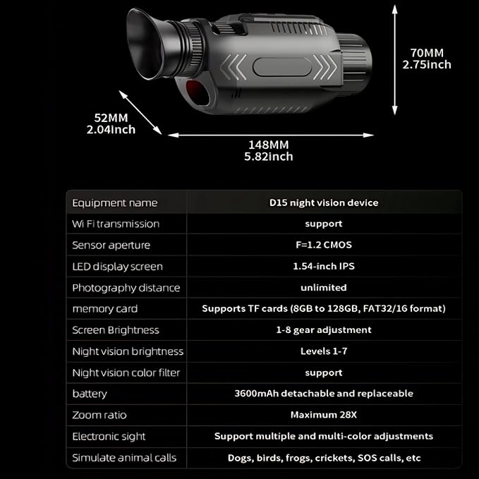Yoidesu Night Vision Monocular, 4K 64MP Digital Infrared Monocular Telescope, 28X Digital Zoom HD High Powered Telescope for Wildlife Bird Watching Travel Camping
