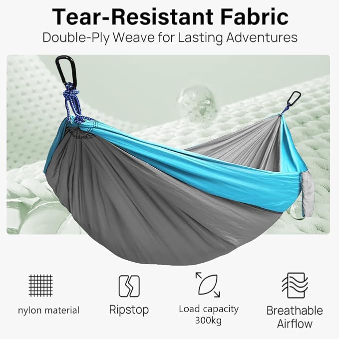Camping Hammock, Portable Hammocks with Tree Straps & Attached Carry Bag, Travel Tree Hammocks for Outside Indoor Hiking Beach Backpack Travel(Gray, Nylon)