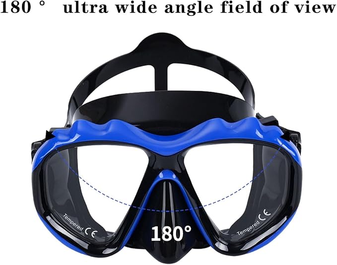 +2.0 to +3.0 Snorkel Mask with Magnifying Lenses for Adults, Tempered Glass Diving Goggles, Anti-Fog Snorkeling Gear for Men & Women（+2.0 with Snorkel）