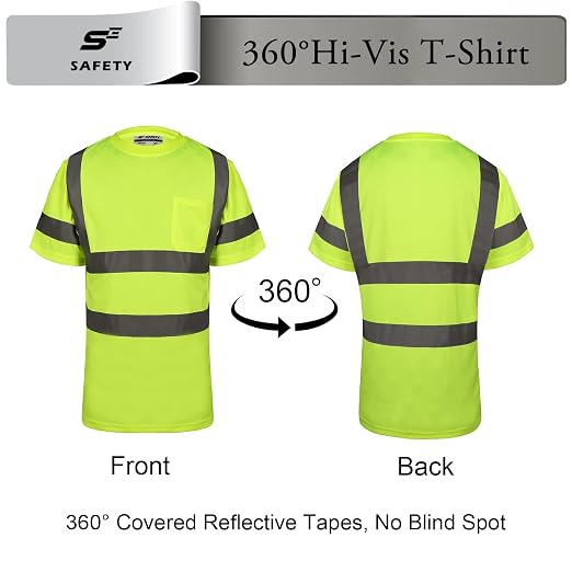 sesafety 3PACK High Visibility Shirts for Men, Class 3 Hi Vis Reflective Construction Shirts for Men with Pocket Safety T Shirts