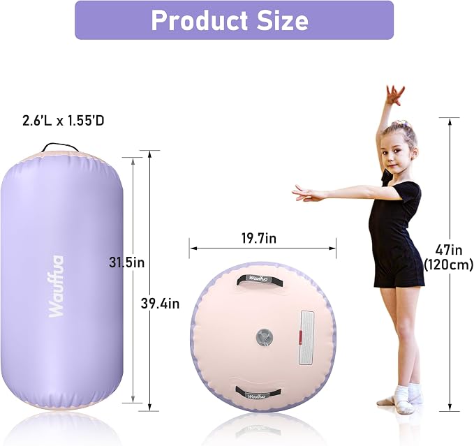 Gymnastic Air Barrel, Inflatable Tumble Track, Tumbling Mat, Roller Octagon Trainer for Back Handspring and Back-bend for Home, Gym, No Pump