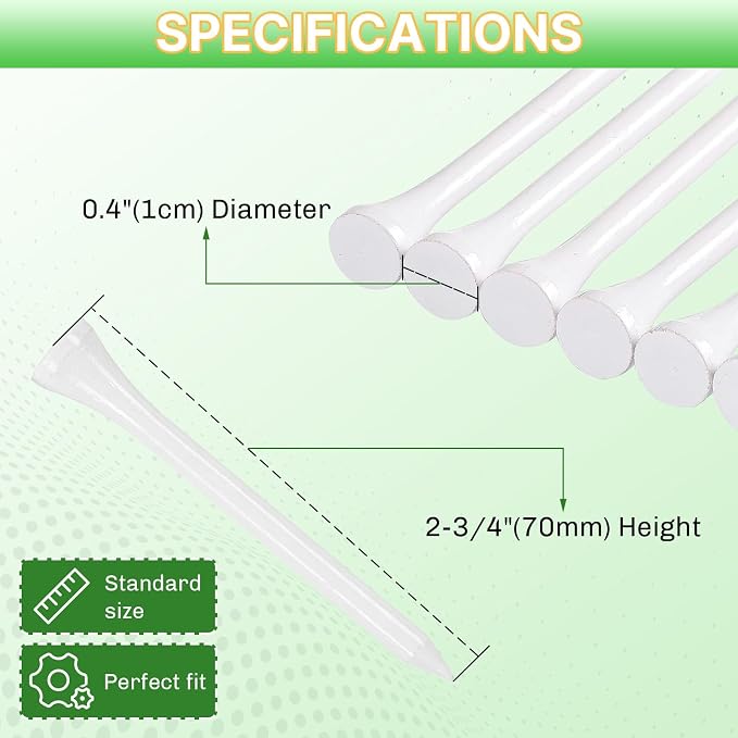 Bamboo Golf Tees 1000/500 PCS 2-3/4 & 3-1/4 inch Length | Professional Natural Bamboo Golf Tees, Durable and Low Friction