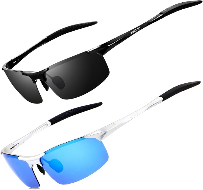 RONSOU Men Sport Al-Mg Polarized Sunglasses Unbreakable for Driving Cycling Fishing Golf