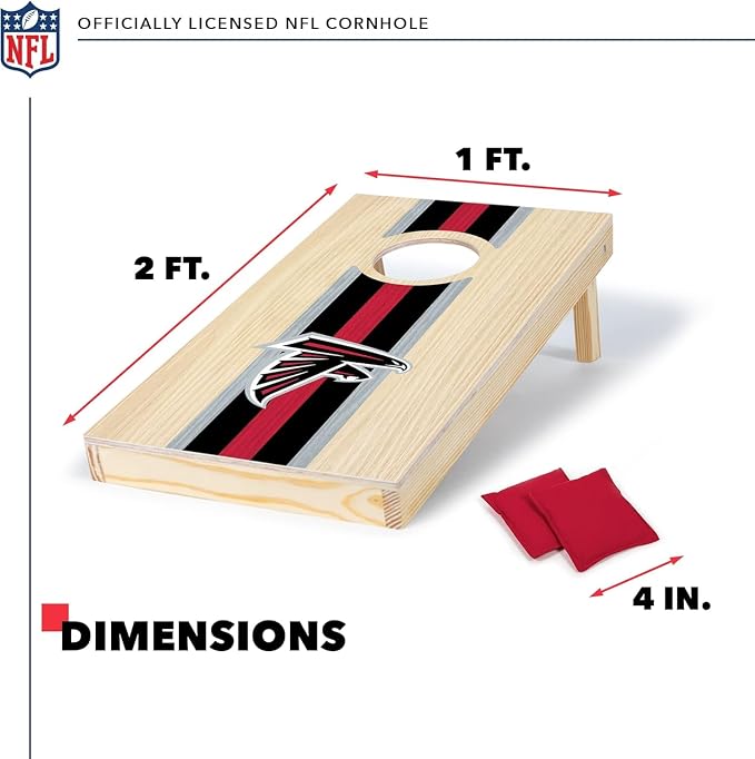NFL Football Portable Size 1' x 2' Solid Wood Cornhole Set with Direct Print HD Team Graphics – Travel Size