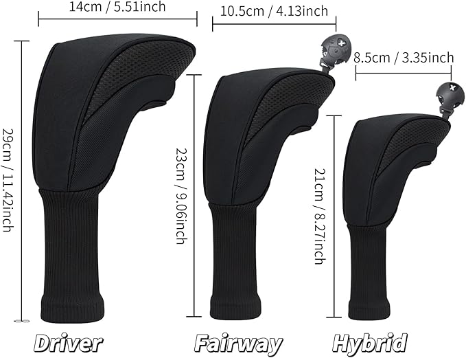Golf Club Head Covers for Woods 3/4/5/6 Pieces Long Neck Mesh Sports Golf Club Headcovers Set with Interchangeable No. Tags 3 4 5 6 7 X Golf Accessories for Men Women