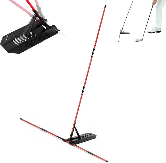 Golf Alignment Stick Holder Adjustable Angle Swing Trainer Aid Fiberglass Rods PVC Sleeve Plane Corrector Portable ABS Base for Men Women Putting Drills Red Black