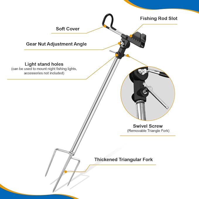 Fishing Rod Holders, 360 Degree Adjustable Fishing Pole Holders for Ground, Multifunctional Stainless Steel Beach Fishing Rod Holder Fishing Gifts for Men