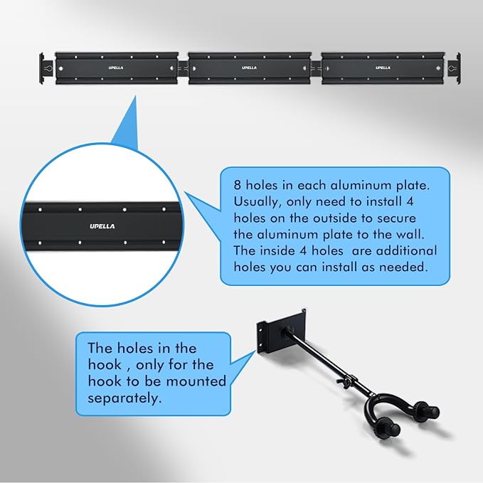 Guitar Wall Mount Hangers for Multiple Guitars, Holds 5 Violins, Premium Aluminum Metal Bass Stand Banjo Rack Mandolin Holder, Adjustable Instruments Display Set, Wall Mount Hooks