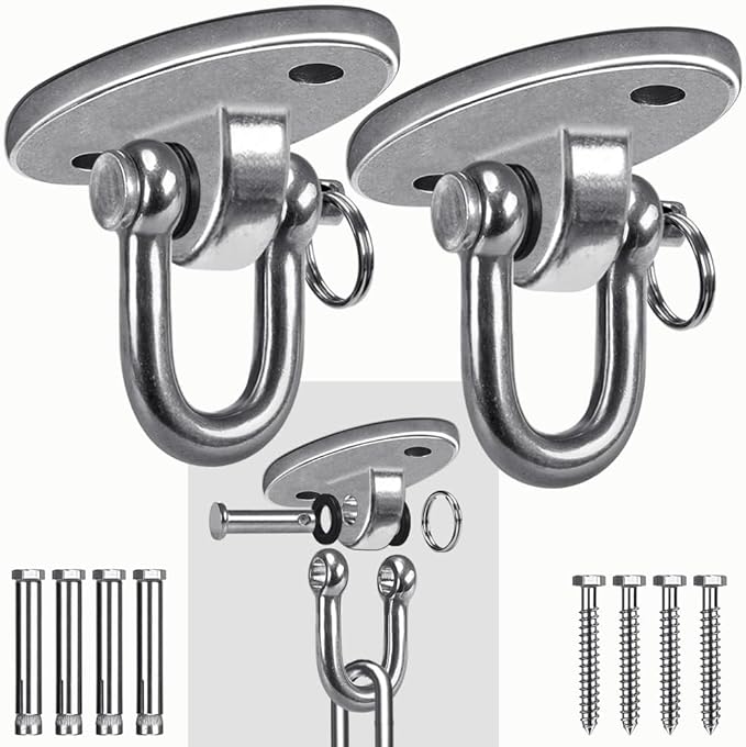 SELEWARE 2 Pieces 2000 lb Capacity Stainless Steel 180° Swing Hangers, Heavy Duty Swing Hooks for Concrete Ceiling Wooden, Hanging Hardware for Por Porch Playground Hammock Gym Swing Sets