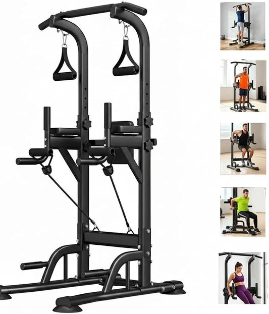 Freestanding Power Tower for Home Gym,Power Tower Dip Station Pull Up Bar with Backrest & Resistance Bands,450 LBS Capacity Chin Up Training Equipment for Adults Teens