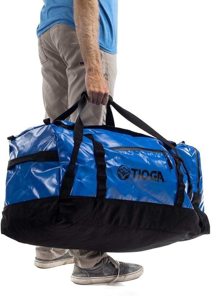 TIOGA Venture Outdoor Duffel Bag with Backpack Straps, Weather Resistant, Rugged Construction, Gear Hauling for Outdoor Adventures, Extra Large / 90L, Blue