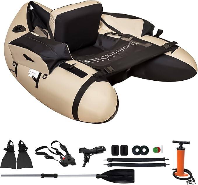 Fishing Float Tube with Adjustable Backpack Straps, Storage Pockets, Fish Ruler, Fly Fishing Boat with Pump, Oar, Rod Holder and Mount, Fins, 350LBS Load Bearing Capacity, FT003