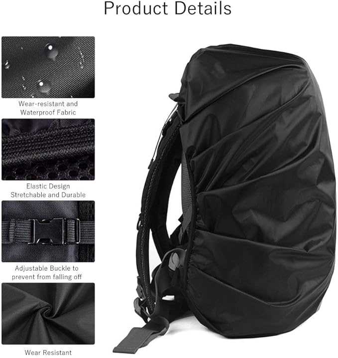 LAMA 2 Pack Waterproof Rain Cover for Backpack, Reflective Rucksack Rain Cover for Anti-Dust/Anti-Theft/Bicycling/Hiking/Camping/Traveling, M Size (for 30L-40L Backpack), 2 Pcs Black
