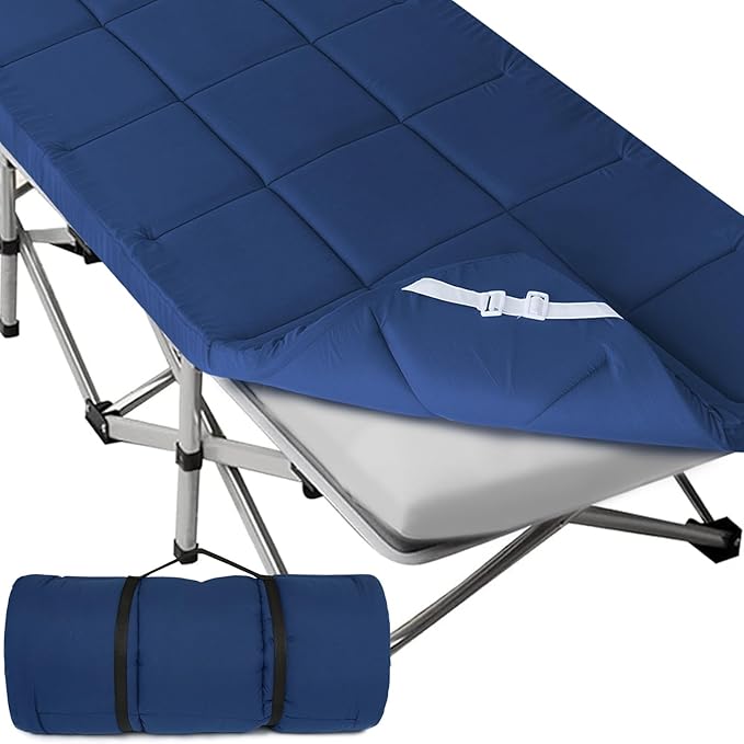 SPRINGSPIRIT Cot Mattress Topper (Improved Thickness), Foam Quilted Pads for Camping, Soft Comfortable Sleeping Cot Mattress Pad Only, Camping Pad 75"x30" for Camp Cot/Rv Bunk/Narrow Twin Beds, Navy