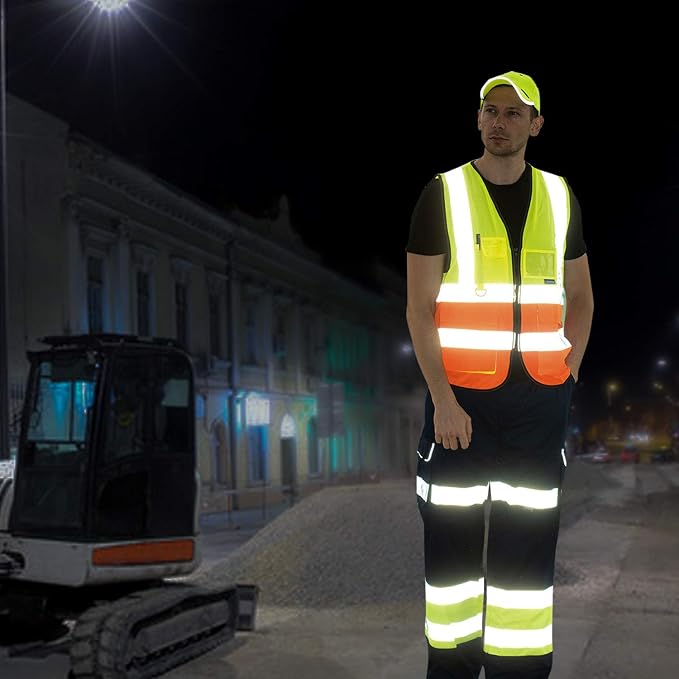 A-SAFETY Orange High Visibility Safety Vest Reflective,3M Multi Pockets Working Vest Working Uniform Zipper Front ANSI/ISEA Standards 7 Pockets Class 2,Large