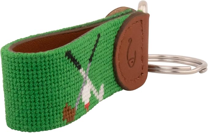 Leather Hand-Stitched Needlepoint Key Fob or Key Chain