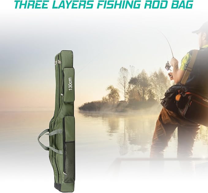 Fishing Rod Case with Fishing Tackle Box Portable Folding Rod Case Pole Reel Storage Bag Gears Organizer (130CM)