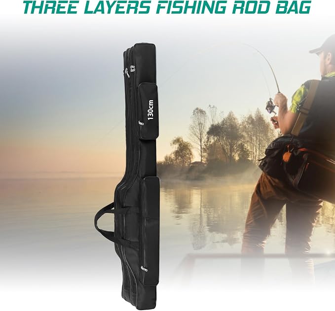Fishing Rod Case with Fishing Tackle Box Portable Folding Rod Case Pole Reel Storage Bag Gears Organizer (130CM)