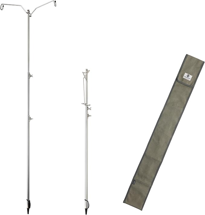 camping moon Heavy Duty Stainless Steel Lantern Pile Driver Height Adjustable with Tripod Stand and Storage Bag D-240, D-243