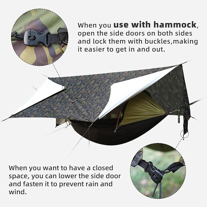 Camping Hammock with Mosquito Net and Tent Tarp, Lightweight Hanging Hammocks Tree Straps, All-in-one Fast Open Hammock for Outside, Hiking, and Travel