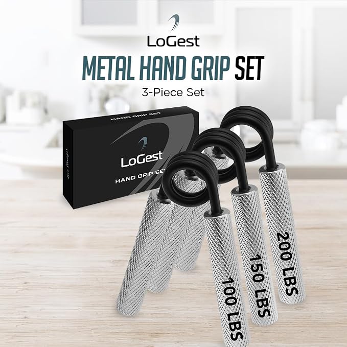 Logest Metal Hand Grip Set, 100LB-200LB 3 Pack 50LB-200LB 4 Pack No Slip Heavy-Duty Grip Strengthener with Gift Box, Great Wrist & Forearm Hand Exerciser, Home Gym, Hand Gripper Grip Strength Trainer