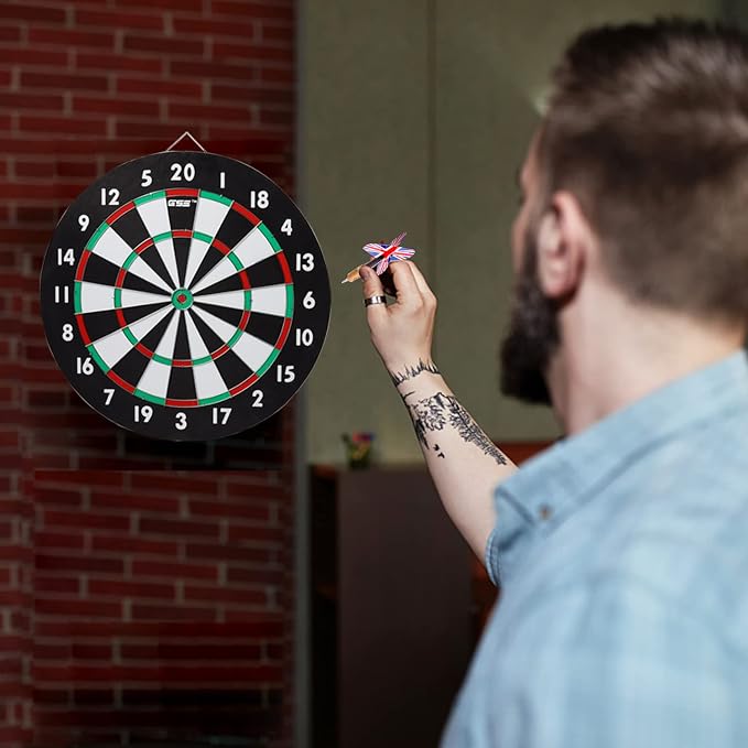 GSE Games & Sports Expert 18" Regulation Size Steel Tip Dartboard Game Set. Excellent Bristle/Sisal, Paper Baseball, Bullseye, Dart Board Game Set (Several Styles Available)