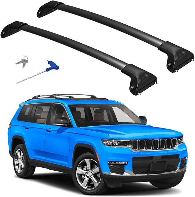 300lbs Roof Rack Cross Bars Fit for 2021-2026 Jeep Grand Cherokee L 3-Row & 2022-2026 Grand Cherokee WL 2-Row, Heavy Duty Lockable Roof Rails Croosbars for Cargo Carrier Kayak Bike Snowboard