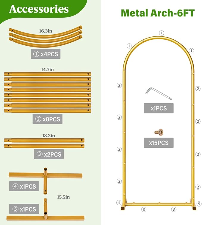 6FT Metal Wedding Arch Backdrop Stand,Stable Wedding Arch Frame for Wedding Ceremony Birthday Party Baby Shower Graduation Anniversary Floral Decoration,Gold