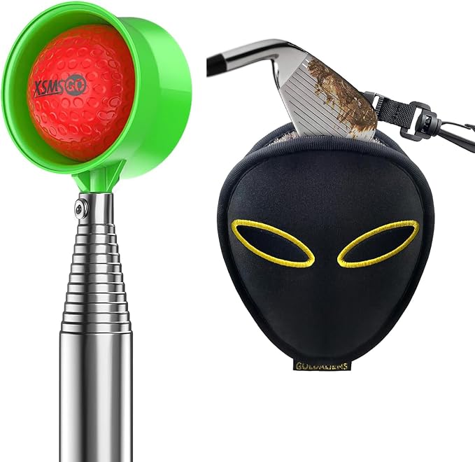 Telescopic Golf Ball Retriever for Water and Golf Club Cleaner & Ball Cleaning Bag