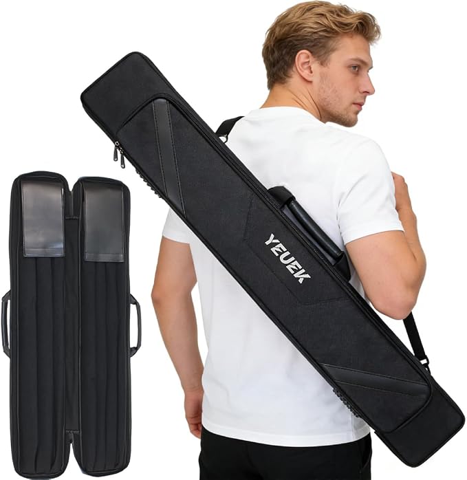 Pool Cue Case 3x4,Pool Stick Case 3 Sticks with Accessory Zipper Pockets,Cue Stick Case with Shoulder Strap Handle,Billiard Pool Cue Carrying Case with Large Front Accessory Pocket