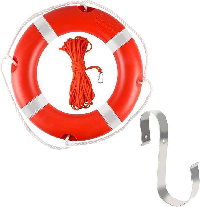 Life Ring 23"/28" Boat Safety Throw Rings with Water Floating Lifesaving Rope Life Preserver Ring Buoy with Reflective Tape & Grab Lines for Rescue Lifesaving - Orange