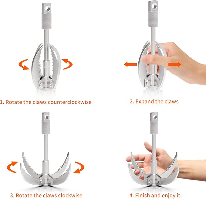 Ant Mag Grappling Hook with Claw Tips - Heavy Duty Stainless Steel Carabiner for Camping, Hiking, Tree Climbing, Water Retrieval & Salvage Operations
