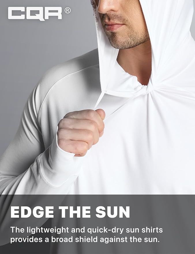 CQR Men's UPF 50+ Sun Protection Long Sleeve Quick Dry Athletic Shirts, Stretch Running Workout Hiking T-Shirts