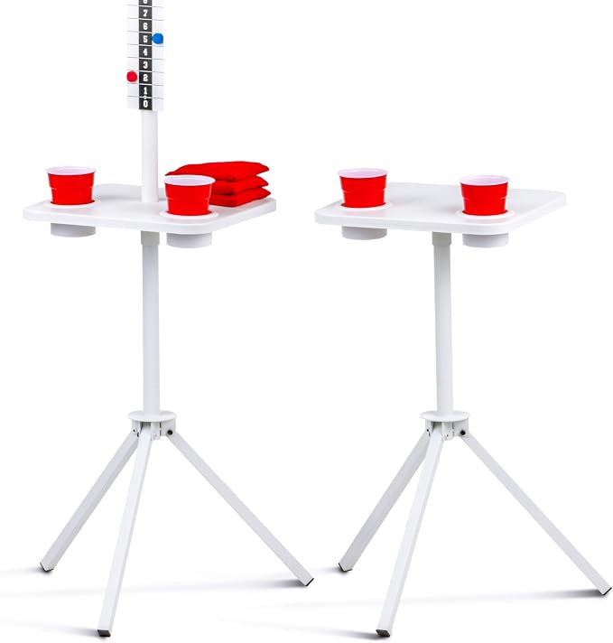 GoSports All Weather Metal Cornhole Scoreboard with Drink Holders - Black or White - Magnetic Outdoor Score Keeper for Yard Games - Set of 2 ScoreCaddy Tables