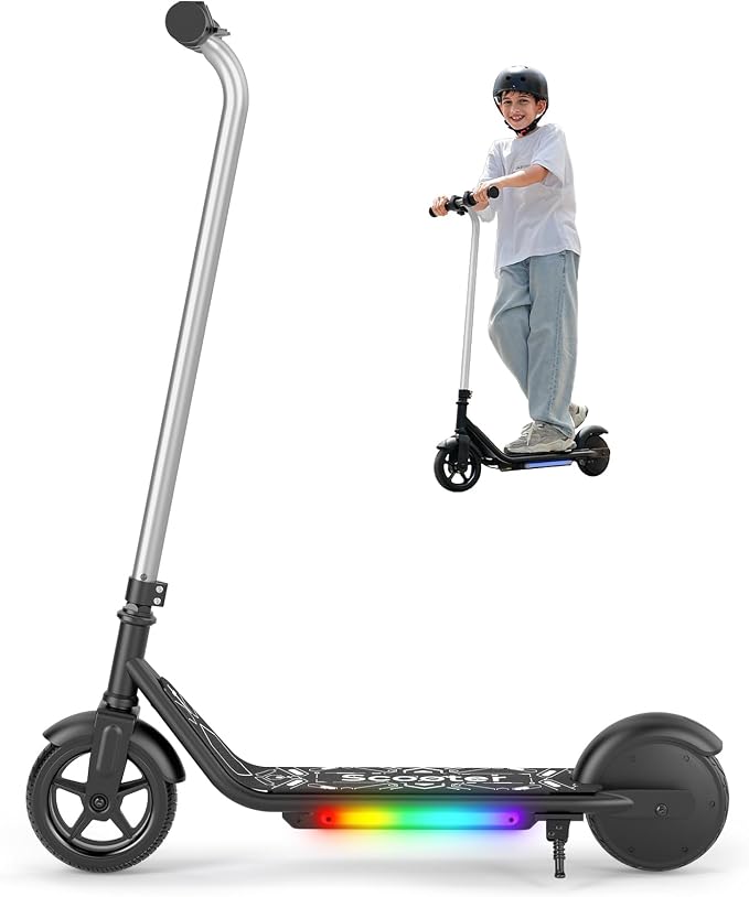 Electric Scooter for Kids Ages 6-12, 150W Motor, Simple One-Button Control, 2 Safe Speeds (6/10 MPH), K2 Pro for 3 Speeds, Colorful Lights, Magnetic Charging, Dual Brake System, 154 Lbs Load Capacity