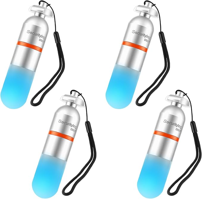 SecurityIng 4-Pack Dive Marker Light, 150m Waterproof Mini Scuba Tank Light, Steady & Flash Modes,AAA Battery Included, LED Diving Signal Light for Night Diving Camping Cave Adventure -Blue