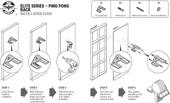 IRON AMERICAN Elite Ping Pong and Table Tennis Storage Rack, Made in USA - 1.375 Inch Slot for Balls and 3.25 Inch Slot for Paddles, Ping Pong Ball Holder, Hardware Included