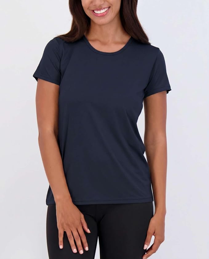 Real Essentials 5 Pack: Women's Short Sleeve T-Shirts Workout Tops Fitness Pilates Gym Activewear Athletic (Plus Available)