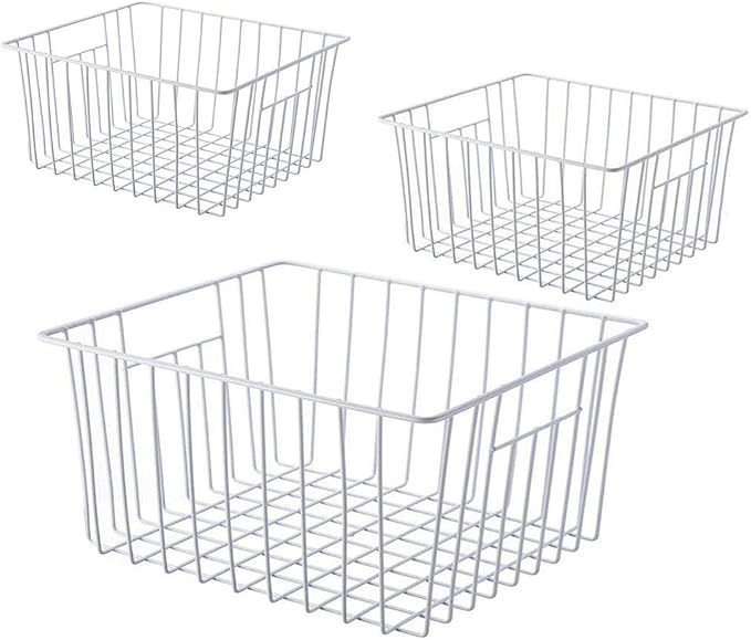 16inch Freezer Storage Organizer Baskets, Household Wire Refrigerator Bins with Built-in Handles for Cabinet, Pantry, Closet, Bedroom