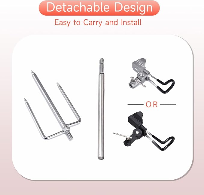 Fishing Pole Holder Upgraded 360° Adjustable Stainless Steel, Fishing Rod Holder for Ground, Heavy Duty Bank Fishing Outdoor Fishing Gear
