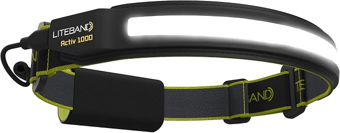 OPTIMAL VENTURES LITEBAND ACTIV Rechargeable LED Headlamp, 1000 Lumens, 210° Wide Beam, Lightweight No-Bounce Fit, IPX4 Weather Resistant, Black