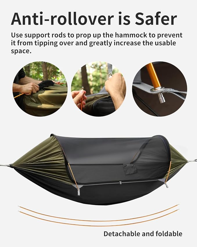 Camping Hammock Tent with Mosquito Net and Removable Sunshade, 4 in 1 Function, Lightweight Hanging Hammocks Tree Straps Swing, Bivvy Ground Tent for Outside, Hiking, and Travel
