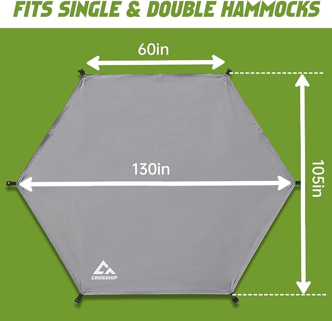 Hammock Rain Fly Tarp – 3000 mm Waterproof Camping Tarp Cover, Easy Set Up with Tent Stakes & Carry Bag, 11ft x 9ft - Ultralight Hammock & Tent Accessory