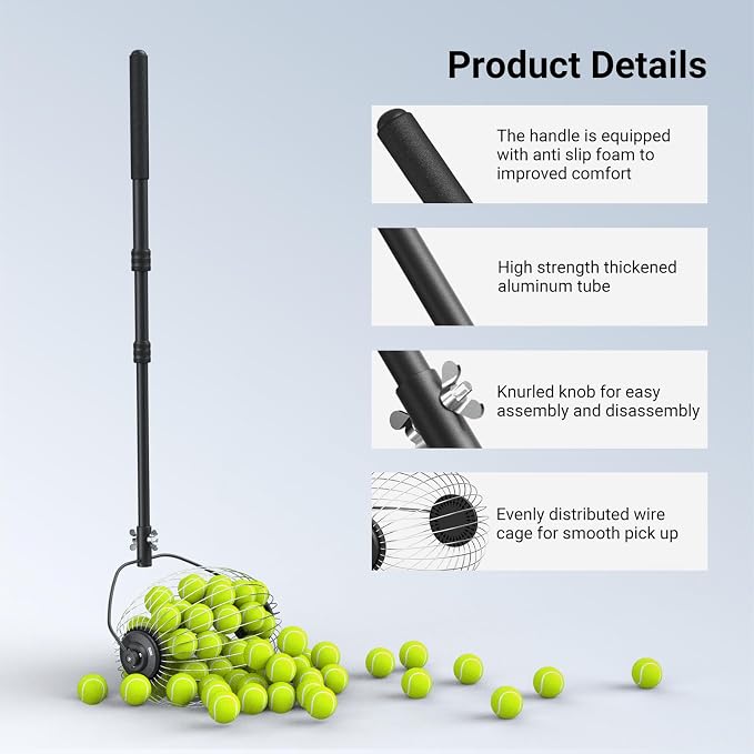 NEEWER Tennis Ball Pickleball Collector Roller, No Bending Over Quick Rolling Picker for Up to 40 Tennis Balls