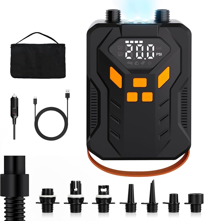 Electric Paddle Board Pump,Rechargeable 20PSI High Pressure SUP Air Pump with Storage Bag and Led,Intelligent Dual Stage Inflation & Deflation,Suitable for Stand Up Paddle Boards,Boats,Kayaks