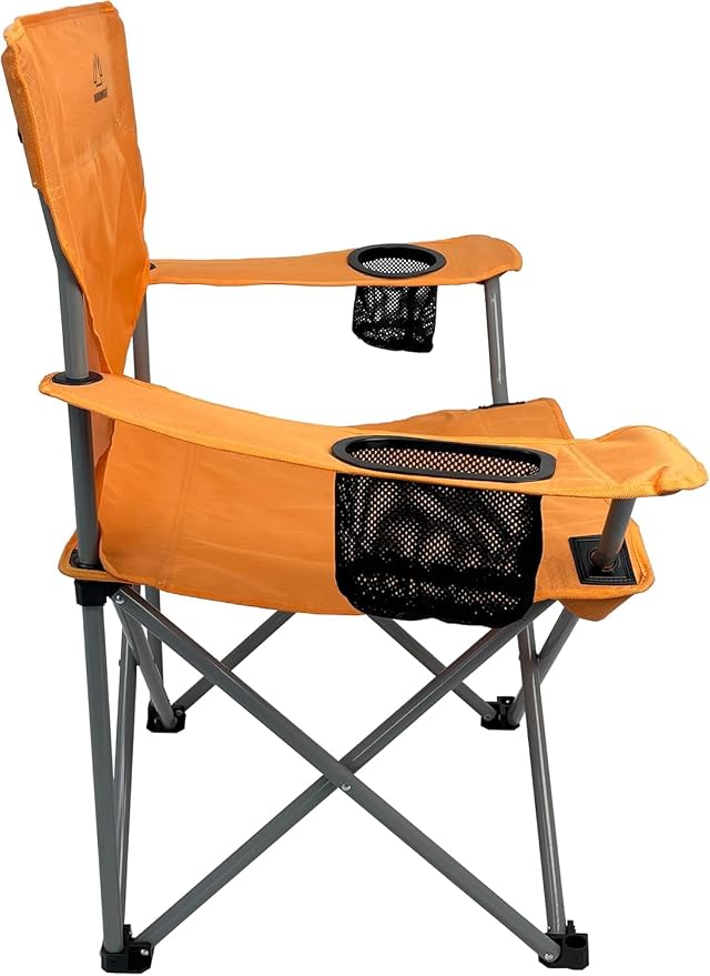 Anytime Chair for Camping, Sports, and The Outdoors w/Carry Bag, Camping Chairs for Adults, Folding Chair for Outside, (by Caddis Sports) (2, Orange)