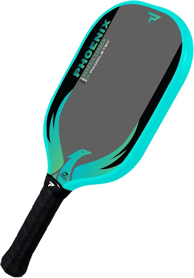 Paddletek Phoenix Genesis Carbon 14mm Pickleball Paddle – Textured Carbon Fiber Pickleball Paddle with Polypropylene Honeycomb Core – USAPA Approved – Balanced All-Court Performance – 5.25" Handle
